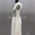 Customized simple style embroidery long train white wedding dress bridal gowns lace